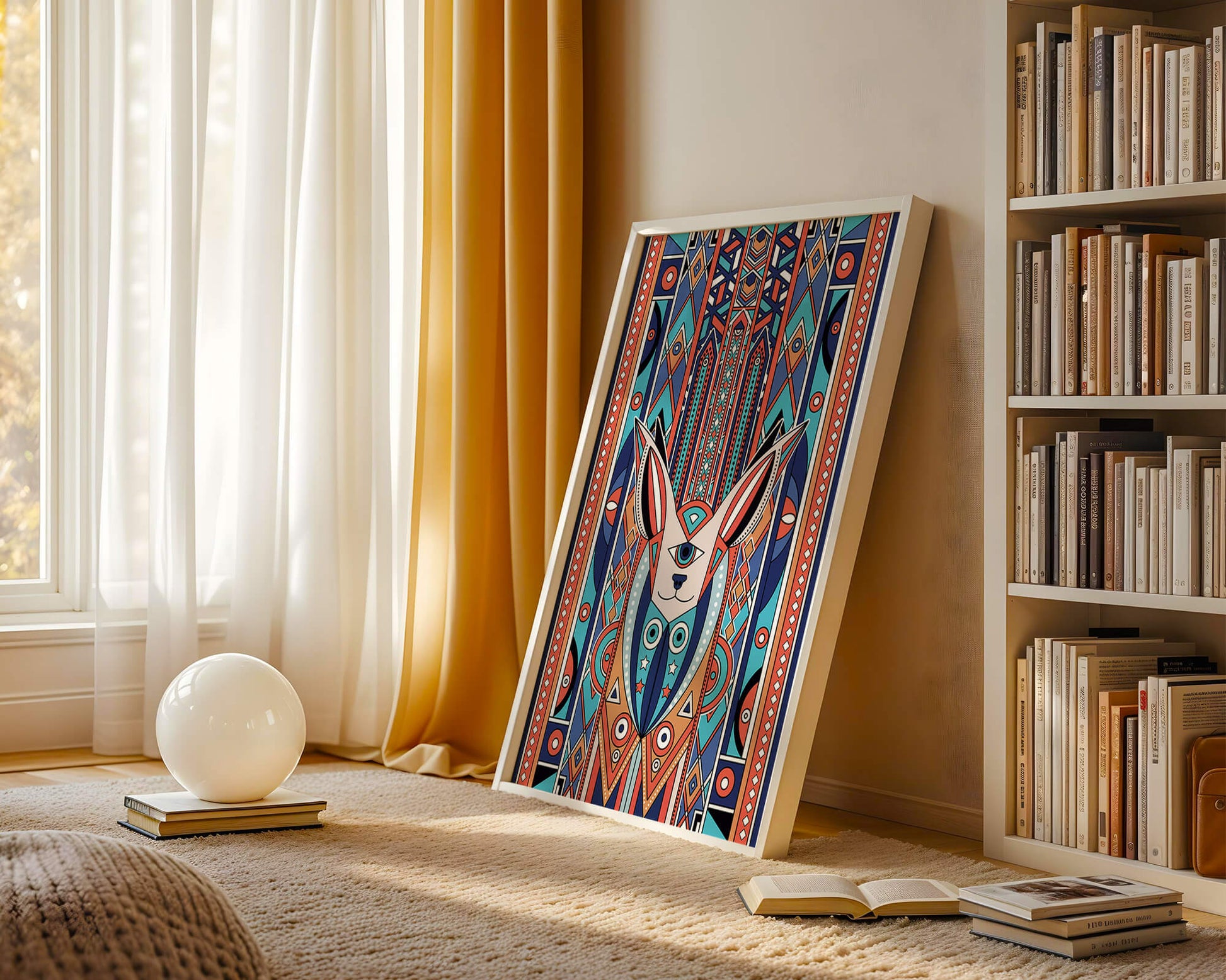 Diseño geométrico abstracto con motivo animal y patrones vibrantes