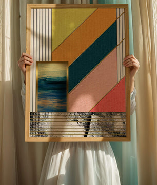 Abstract geometric art with textured colors and gold accents - Mi tienda