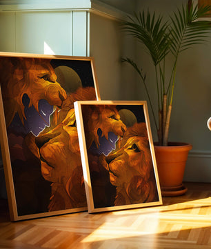 Majestic Lion Illustration in Cosmic Night Setting