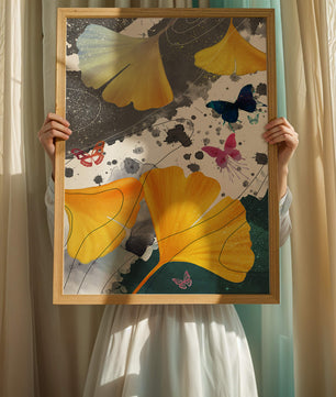 Artistic Composition with Yellow Leaves and Butterflies