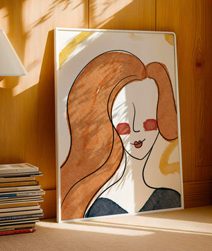 Illustration Of A Woman With Red Hair And Minimalist Features - Mi tienda
