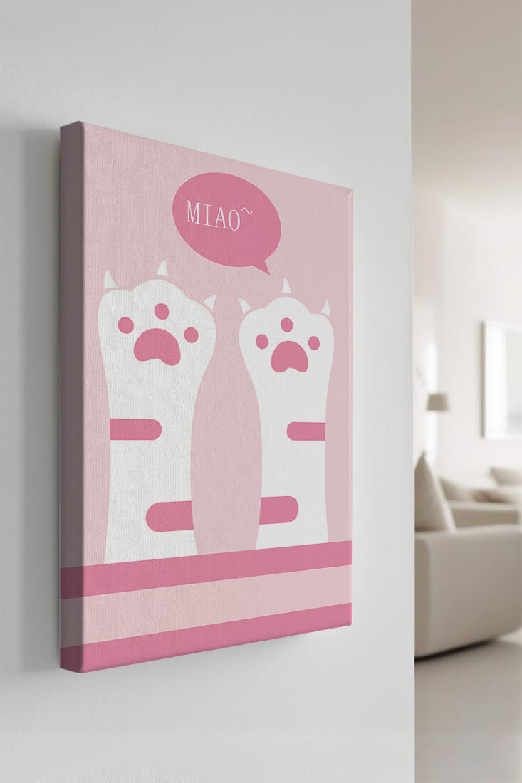 Playful cat paws illustration with speech bubble saying "Miao"