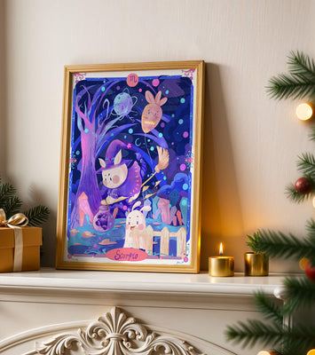 Whimsical zodiac scorpio scene with a magical theme