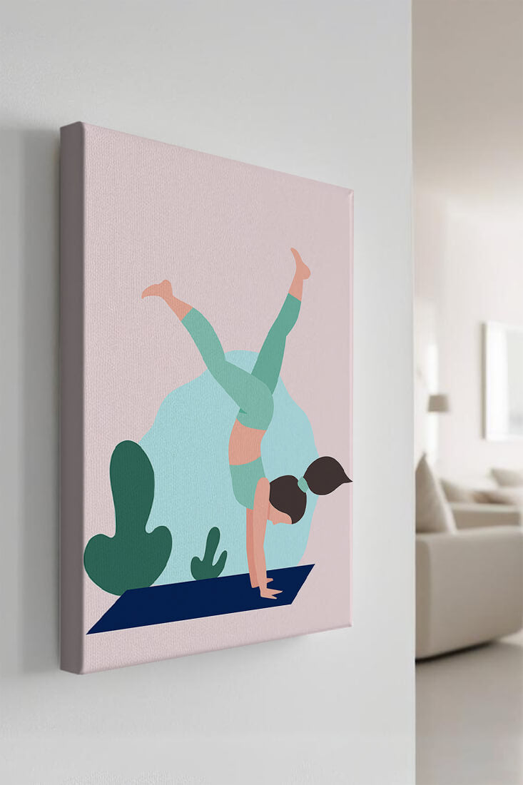 Illustration of a woman practicing yoga handstand pose