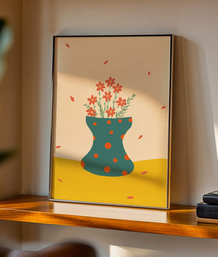 Floral Illustration with Polka Dot Vase on Colorful Background - Mi tienda