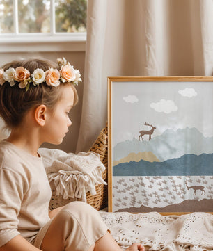 Majestic Deer and Mountain Landscape in Minimalist Style - Mi tienda