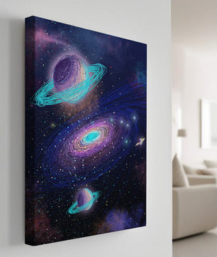 Colorful space illustration with planets and galaxy