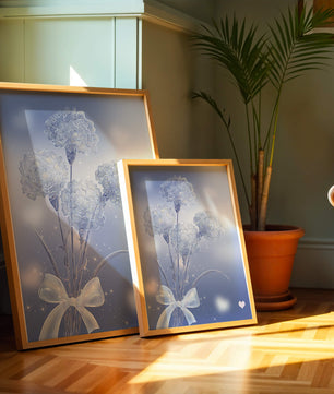 Carnations With Sparkles And Ribbon On Blue Background - Mi tienda
