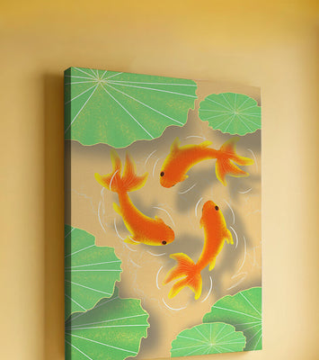 Tranquil pond scene with koi fish and lily pads