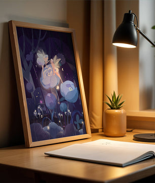 La forêt enchantée avec des fées et des fleurs lumineuses la nuit