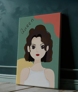 Stylized illustration of a confident woman with abstract background