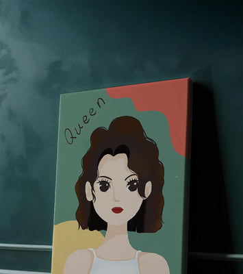 Stylized illustration of a confident woman with abstract background