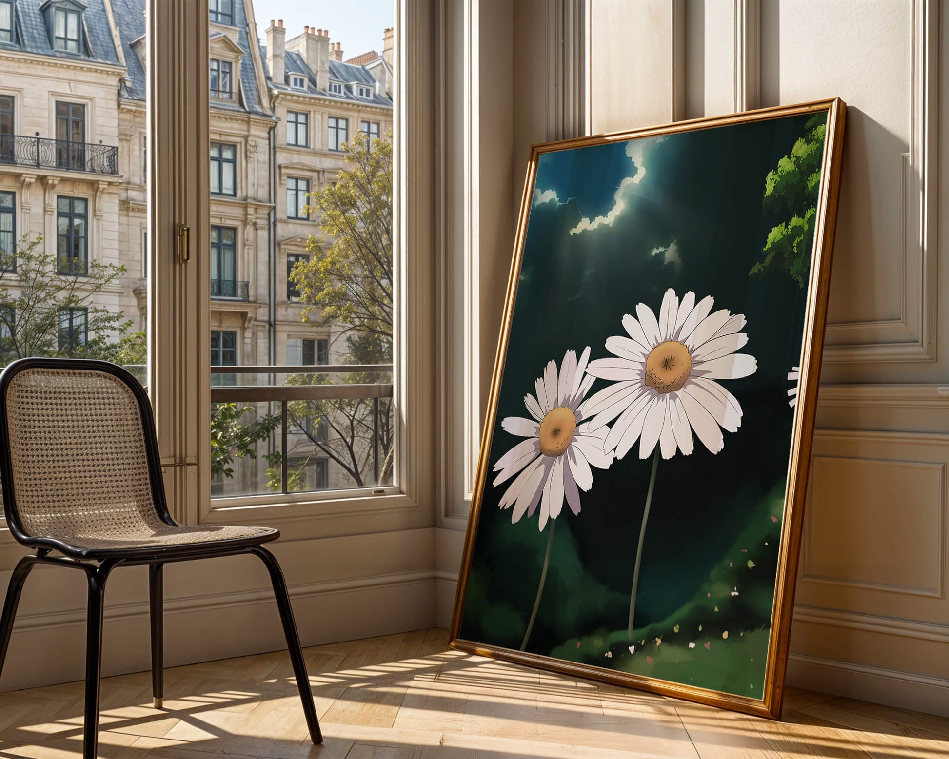 Sunlit Daisies in a Serene Landscape