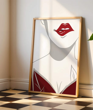 Minimalist Art with Red Lips and Elegant Dress - Mi tienda