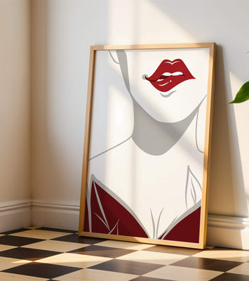 Minimalist Art with Red Lips and Elegant Dress