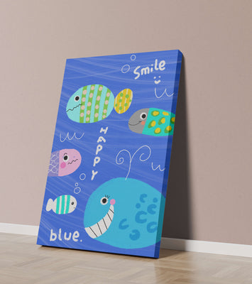 Colorful underwater scene with smiling cartoon fish