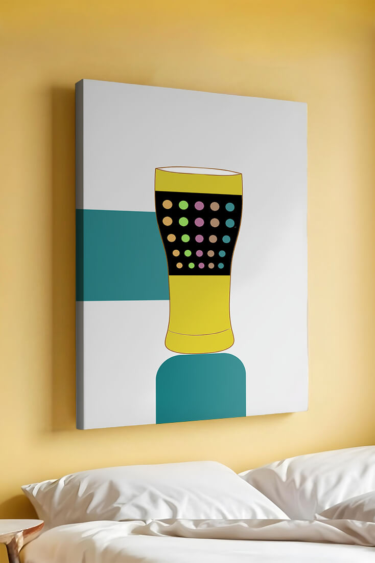 Colorful abstract illustration of a pint glass with dotted pattern