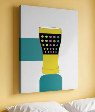 Colorful abstract illustration of a pint glass with dotted pattern