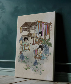 Charmante illustration des arts textiles traditionnels dans un cadre serein
