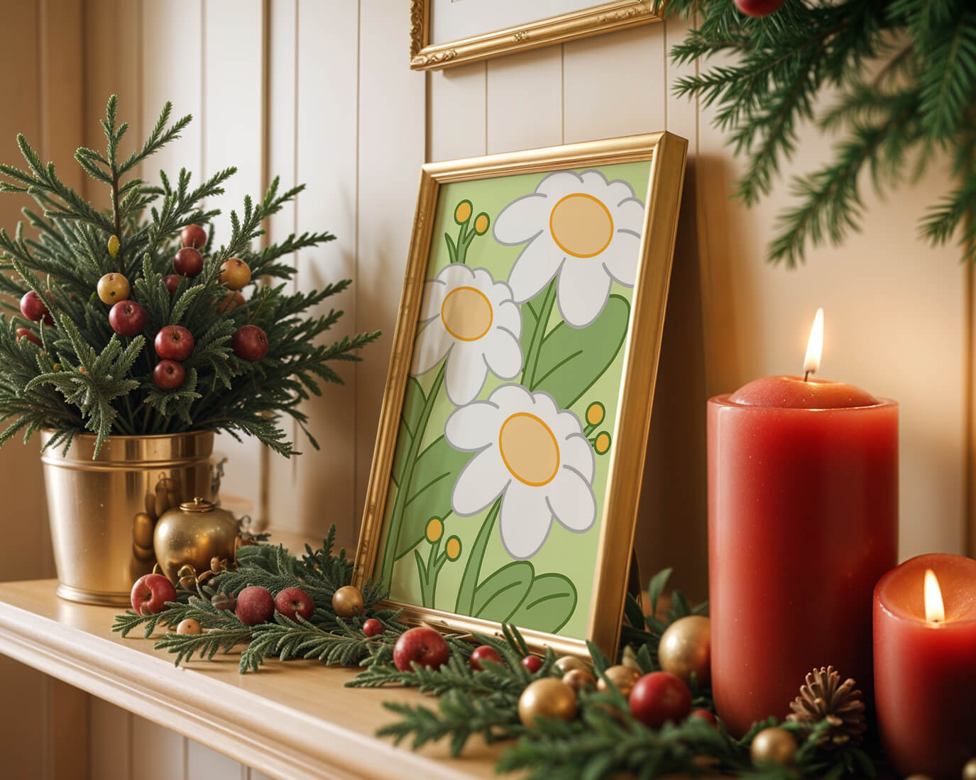 Charming illustrated daisies on a green background