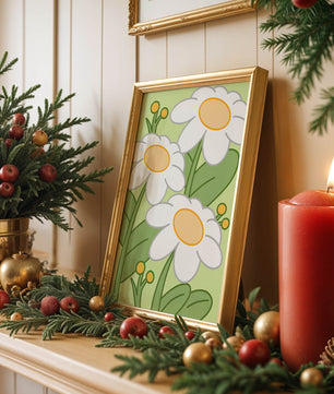 Charming illustrated daisies on a green background