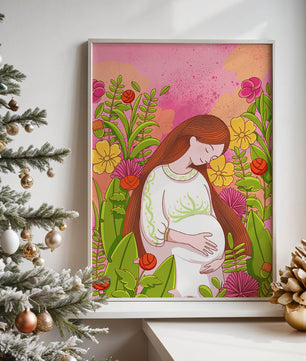 Pregnant Woman Amidst Vibrant Flowers