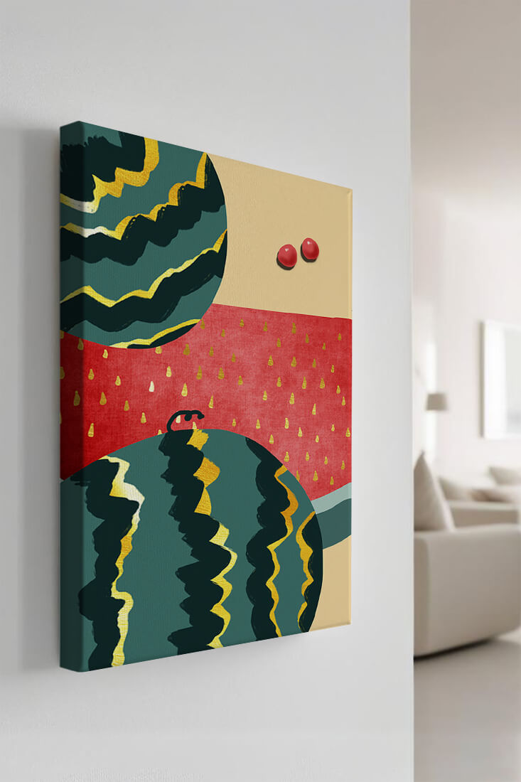 Arte abstracto vibrante de sandía con reflejos dorados