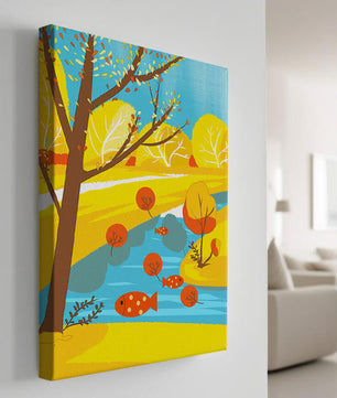 Paysage d'automne coloré avec rivière et arbres vibrants