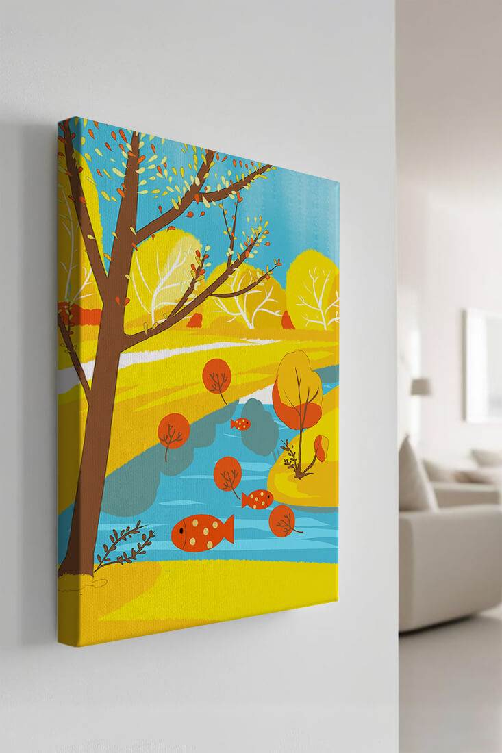 Paysage d'automne coloré avec rivière et arbres vibrants