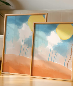 Serene Landscape with Bare Trees and Sunlit Sky