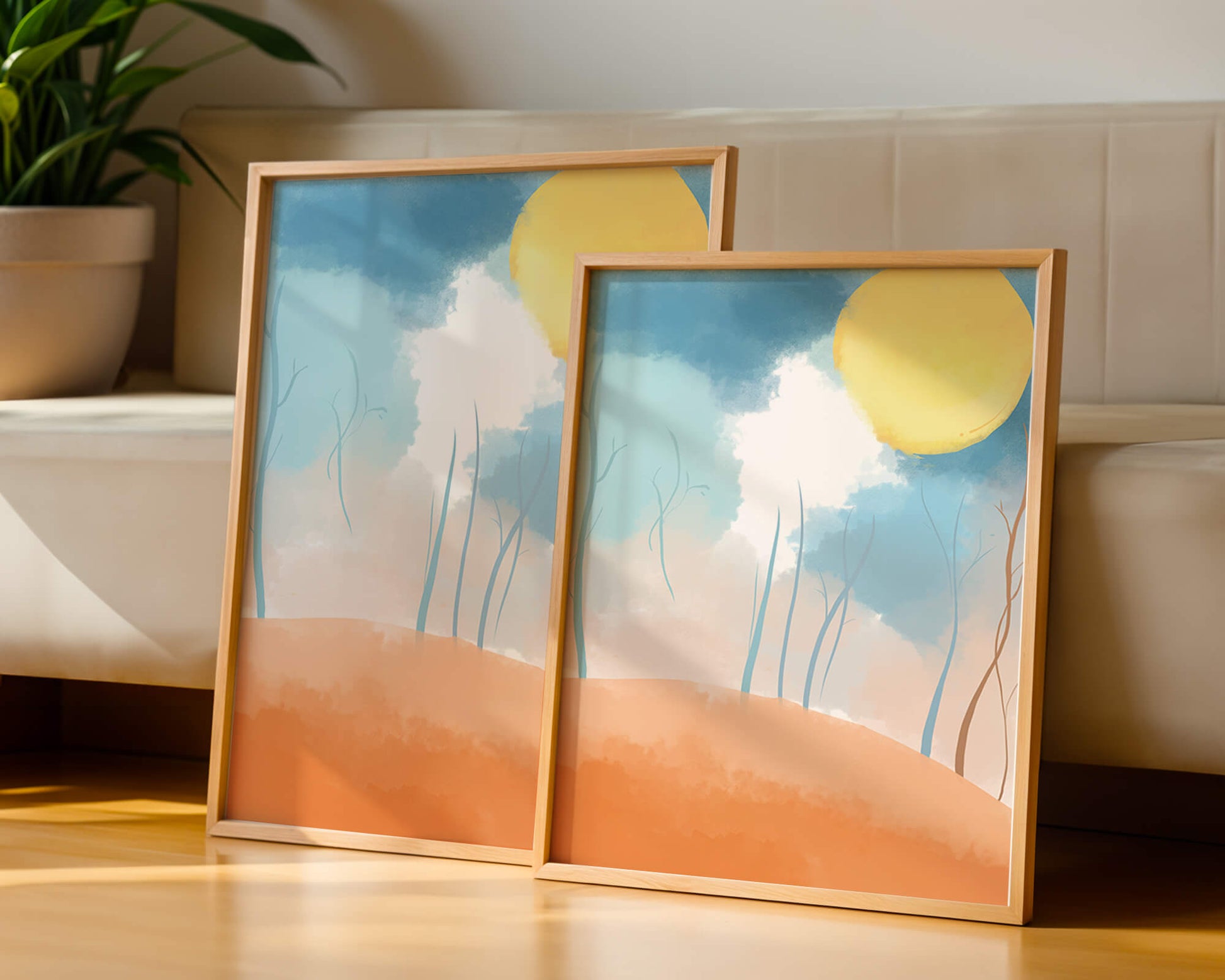 Serene Landscape with Bare Trees and Sunlit Sky