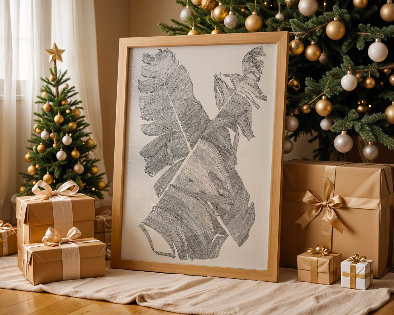 Monochrome Abstract Illustration of Overlapping Leaves
