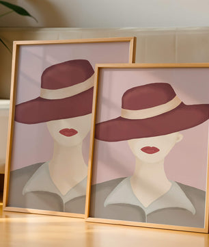 Stylish Woman in Vintage Hat with Minimalist Fashion Art