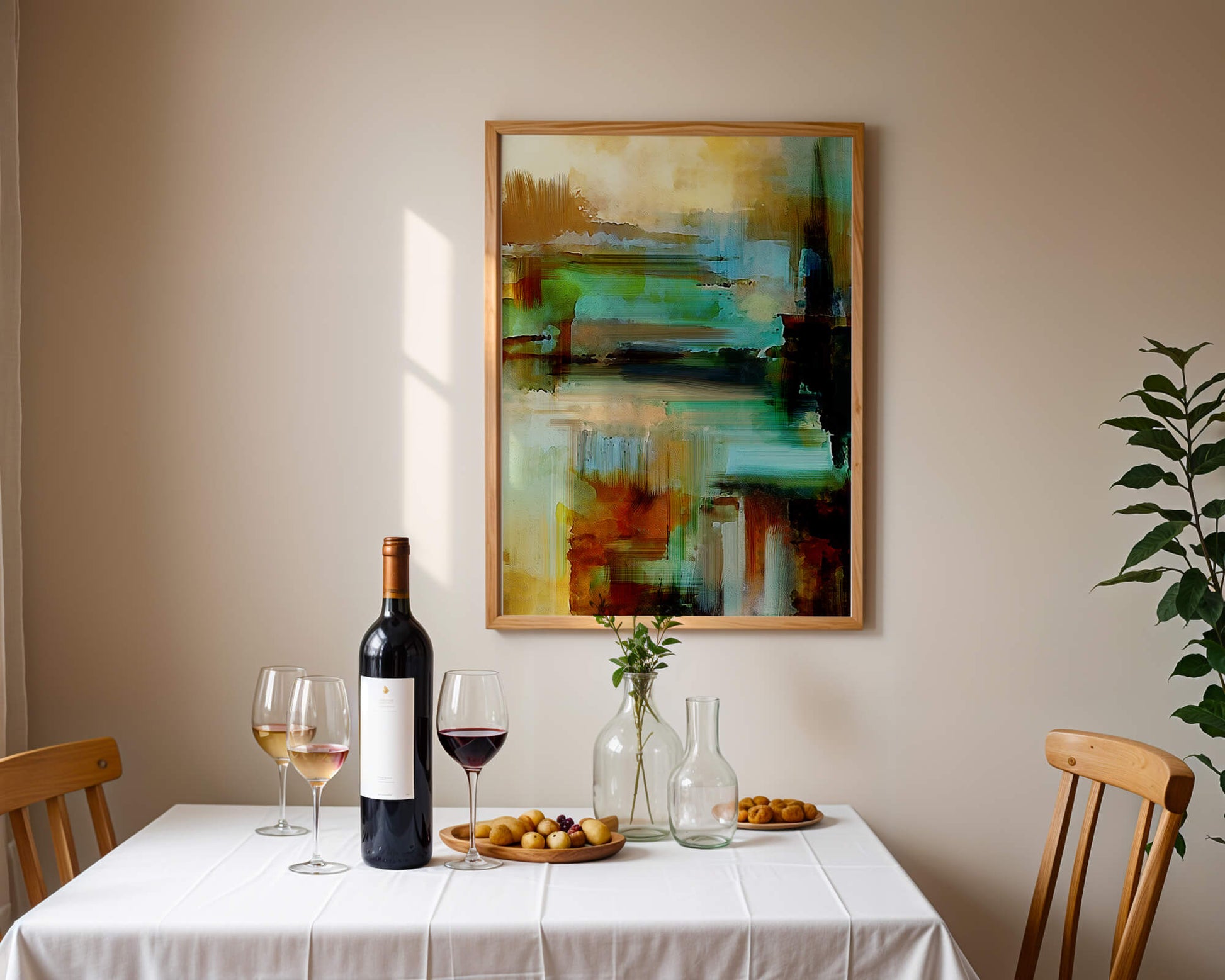 Abstract Expressionist Colorful Landscape with Earthy and Aqua Tones