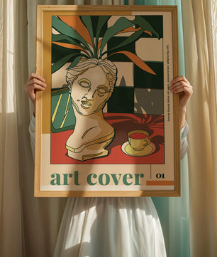 Abstract Art with Bust and Coffee Cup