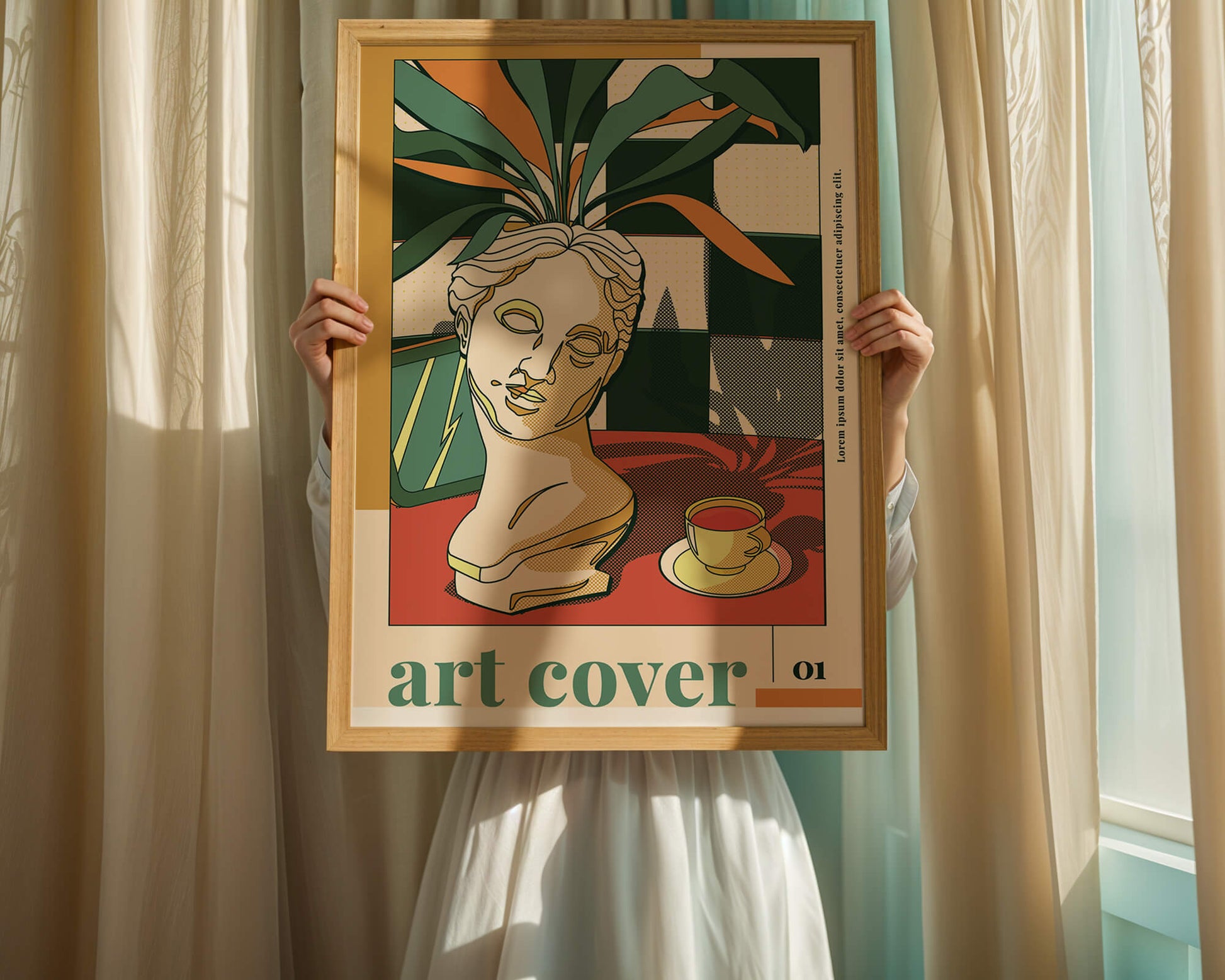 Abstract Art with Bust and Coffee Cup