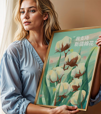 Illustration of cotton plants with supportive text in Chinese