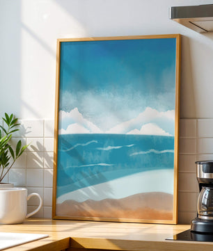 Calming Ocean Shoreline with Blue Sky and Gentle Waves