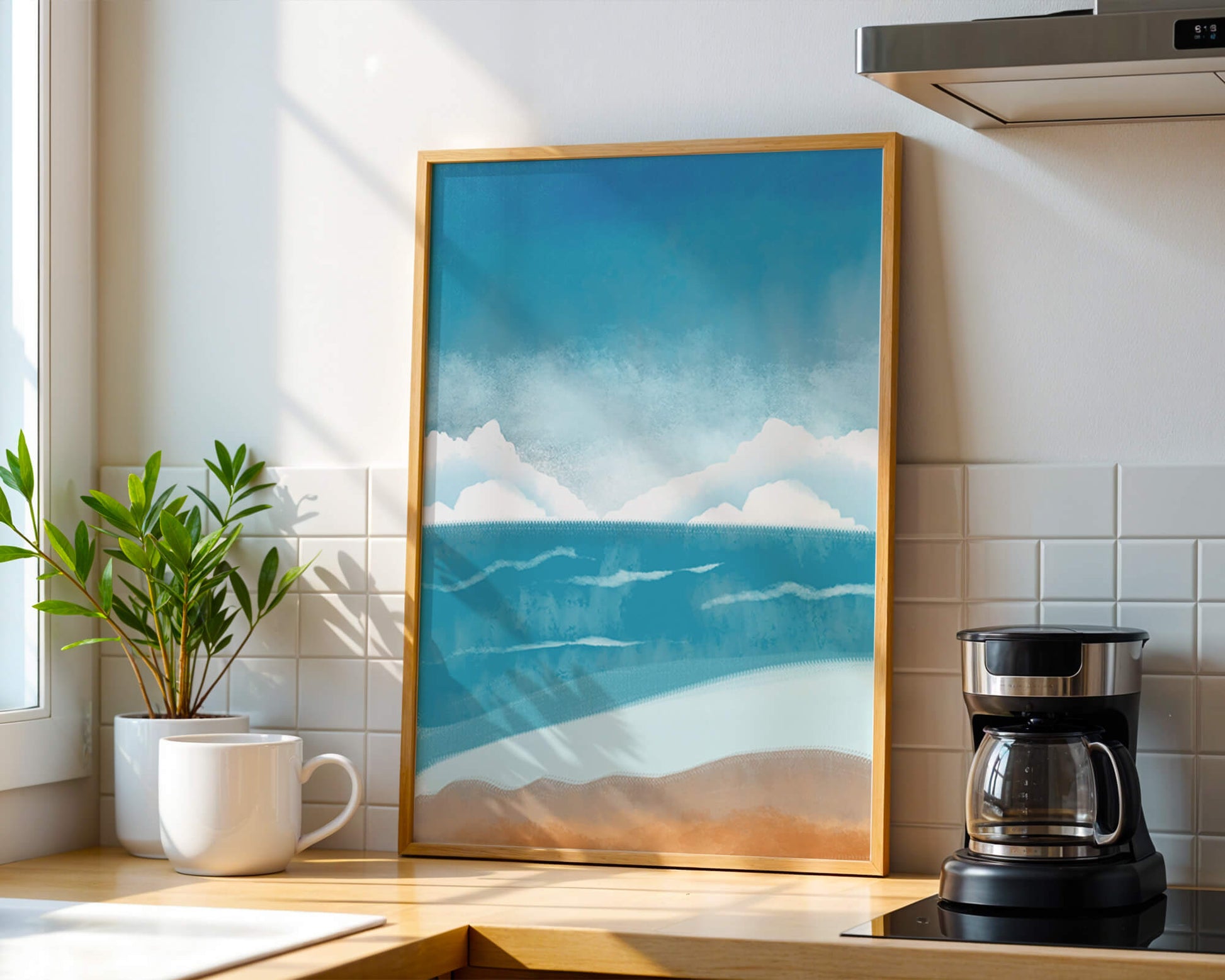 Calming Ocean Shoreline with Blue Sky and Gentle Waves