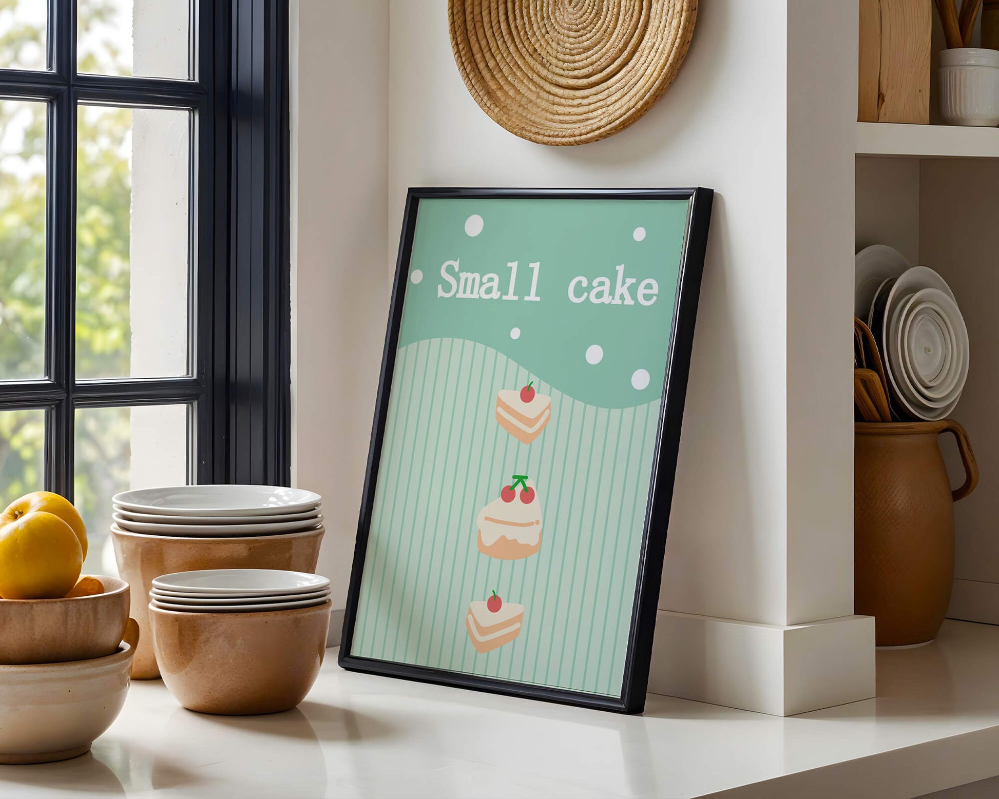 Charming illustration of small cakes with cherries