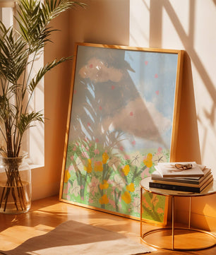 Paysage printanier avec nuages et fleurs