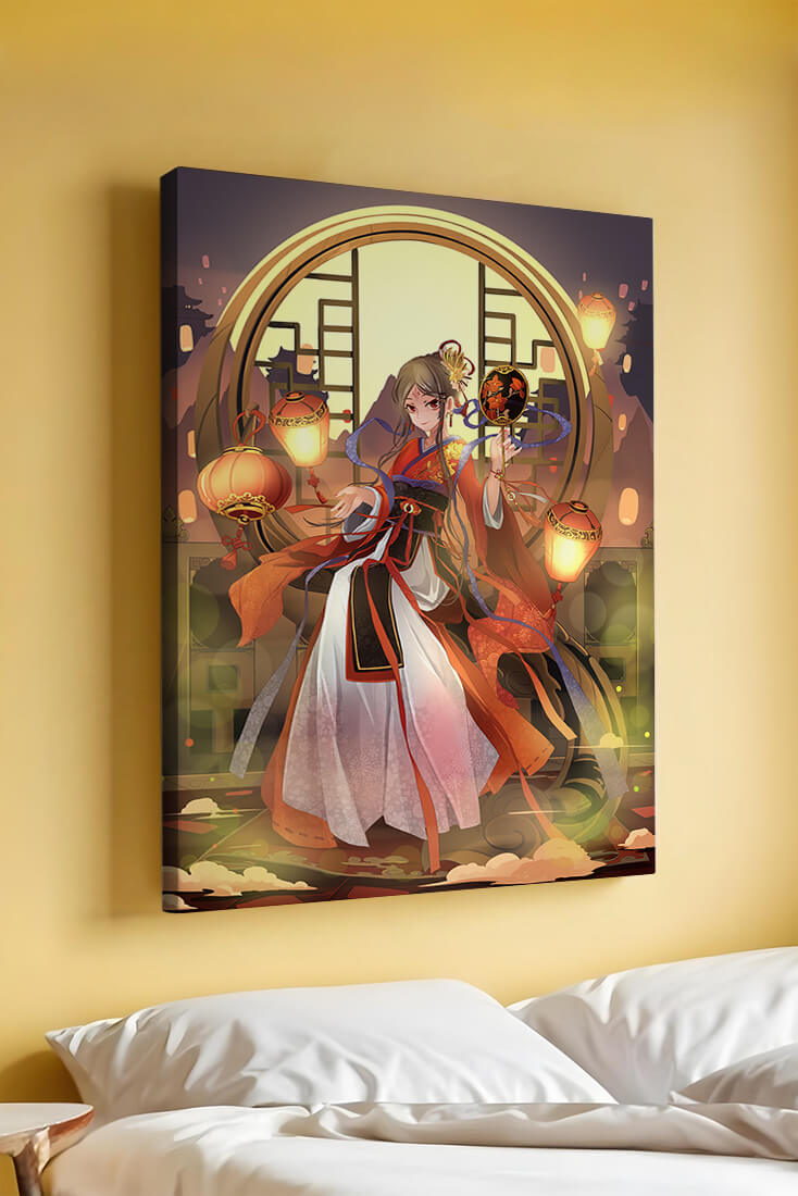 Elegant Asian-inspired fantasy artwork with lanterns