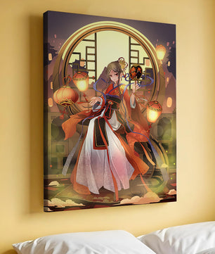 Elegant Asian-inspired fantasy artwork with lanterns