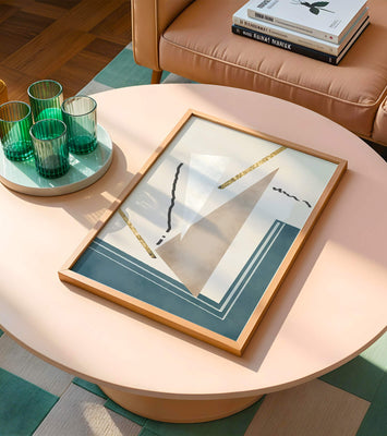 Abstract geometric artwork featuring gold elements