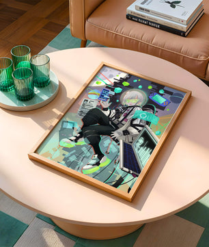 Conception de personnage numérique futuriste dans un décor spatial de science-fiction