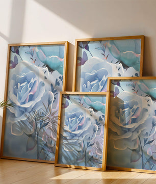 Serene Blue Roses With Delicate Leaves on Soft Background