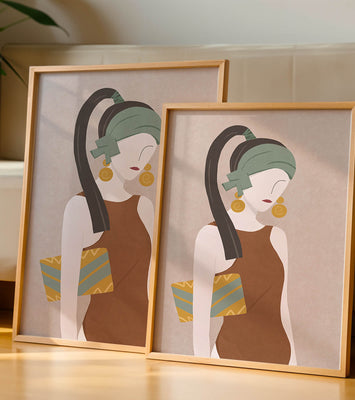 Stylized woman portrait with muted colors and geometric elements