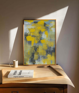 Abstract Yellow and Gray Geometric Art with Textured Patterns - Mi tienda