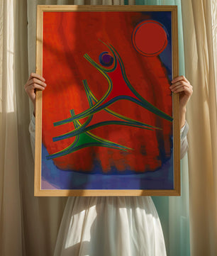 Abstract colorful artwork with dynamic figures and bold colors
