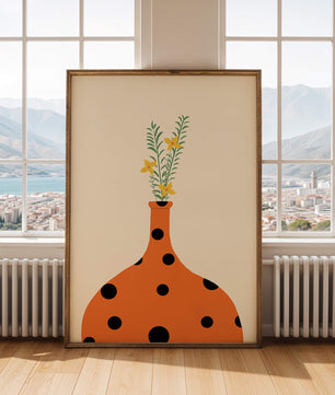 Colorful Polka Dot Vase with Yellow Flowers and Green Leaves - Mi tienda